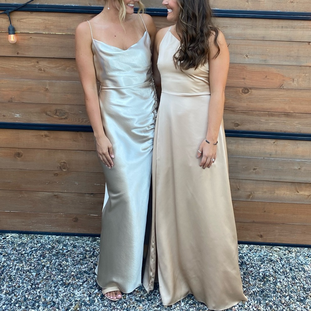 Sachin + Babi Jennings Ruched Hammered Satin Gown - Champagne